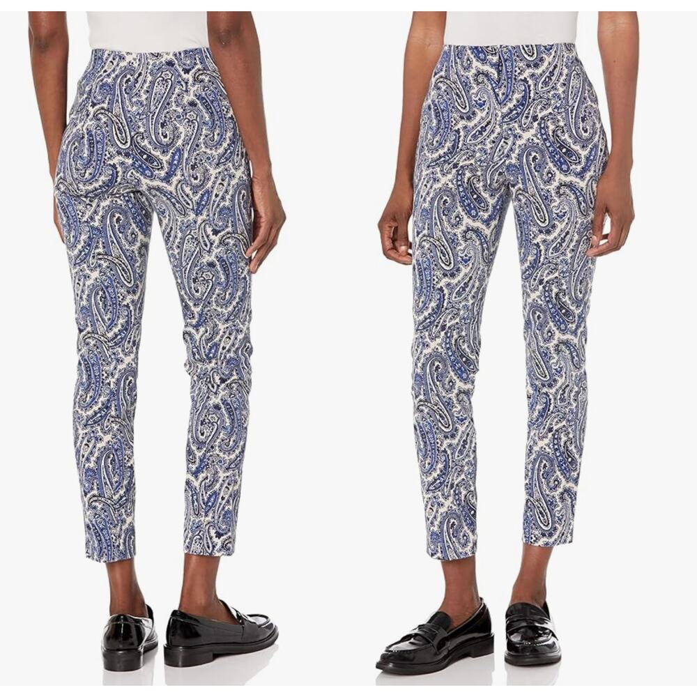 Diane Von Furstenberg | Paisley Mid Rise Skinny Pants | Blue Cream | **Est Sz XS